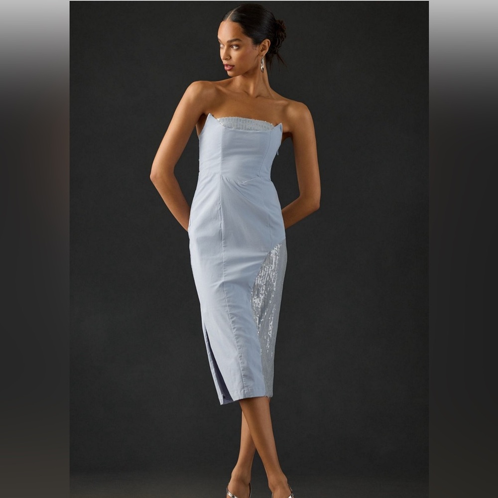 Anthropologie Strapless Light Blue Dress